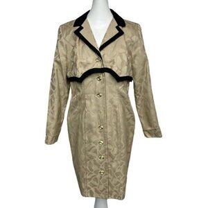 Vintage Althuser Suit Dress 12 Brocade Long Sleeve Tan Button Down Lined